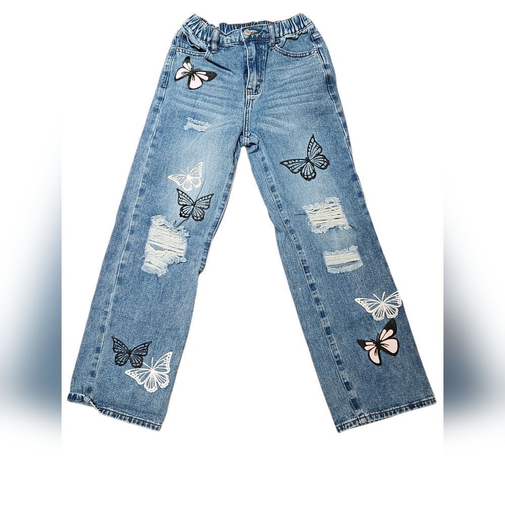 Shein Floral and Butterfly Embroidered Jeans - Size 12/13 Teen - Picture 5 of 8